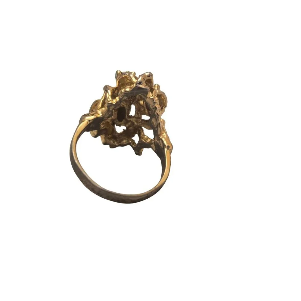 Vintage Gold Cluster Ring‎ Tigers Eye Rhinestones Size 5  Statement